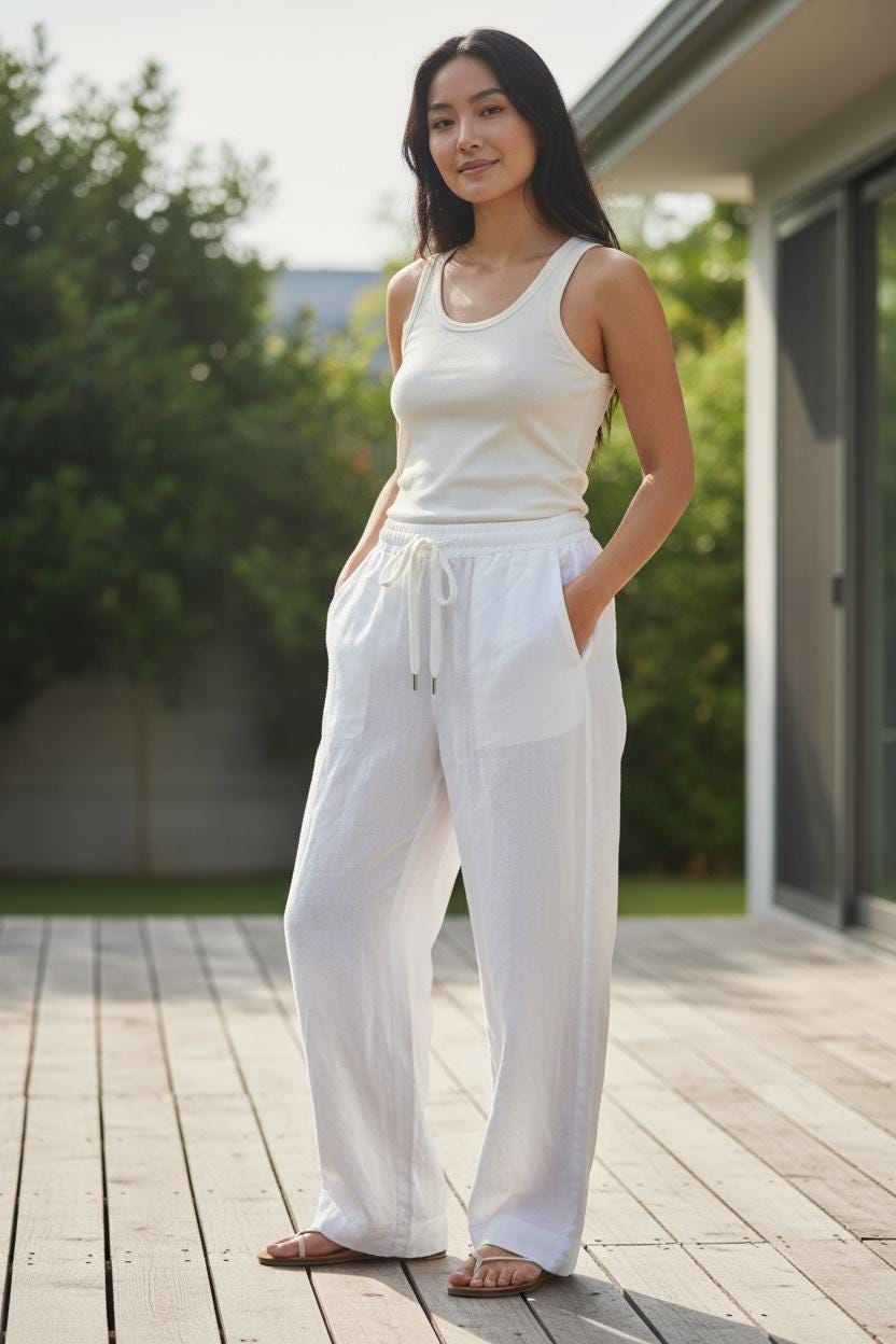 100% Linen Wide Leg Pants