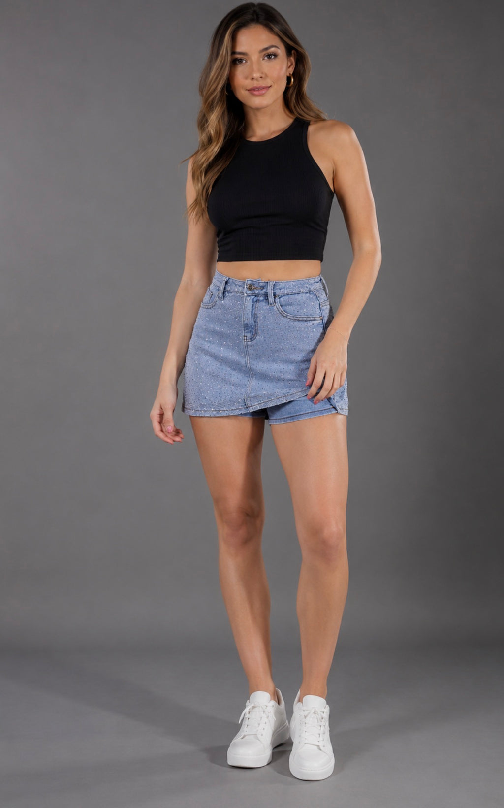 Rhinestone Denim Skirt