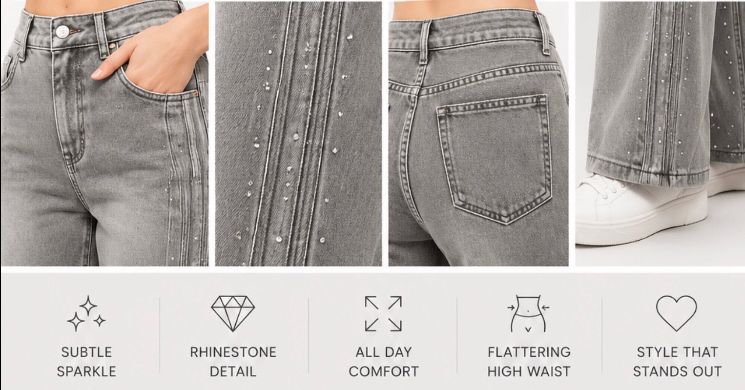Celeste Rhinestone Wide Leg Jeans