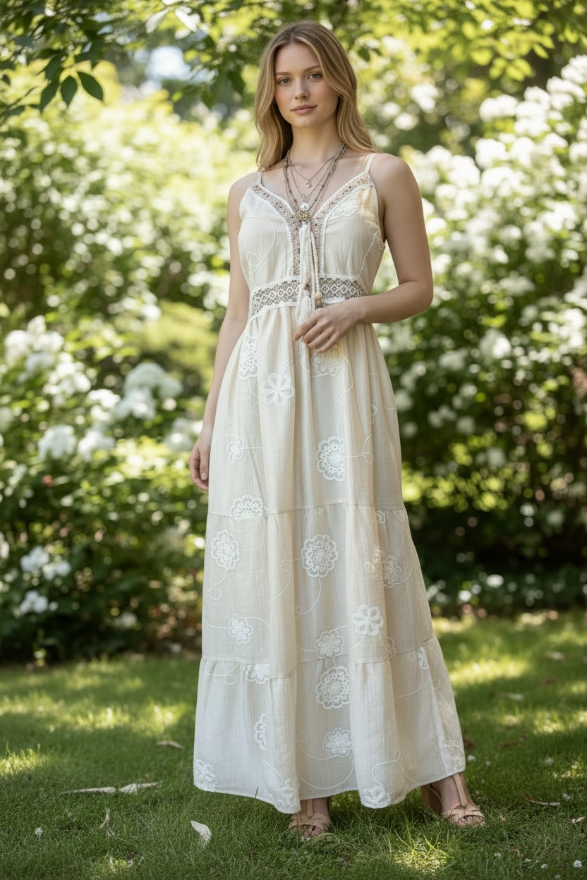 Bohemian Lace Maxi Dress: V-Neck Crochet Beachwear