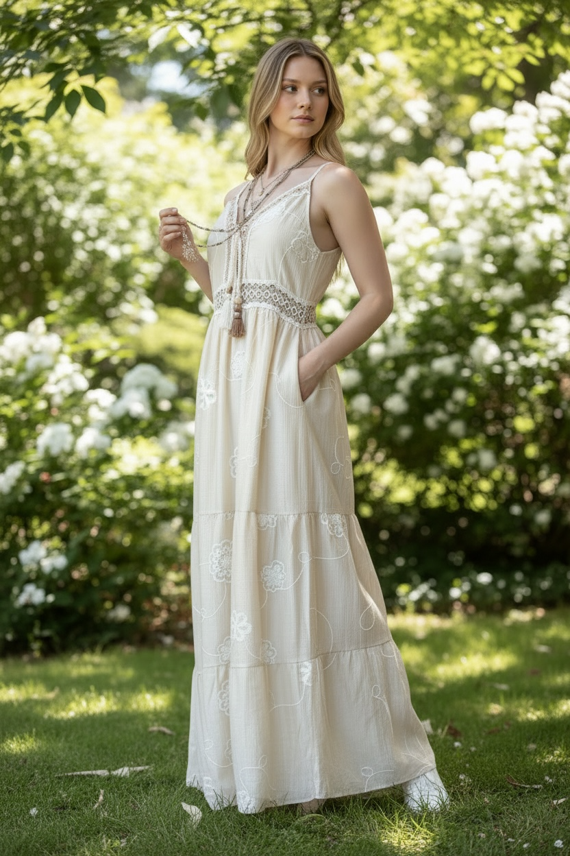 Bohemian Lace Maxi Dress: V-Neck Crochet Beachwear