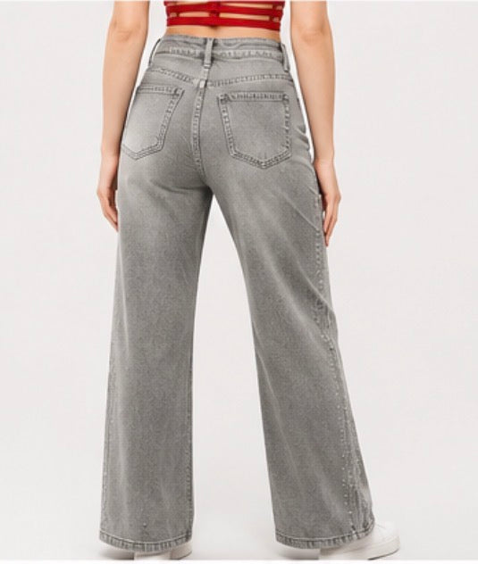 Celeste Rhinestone Wide Leg Jeans