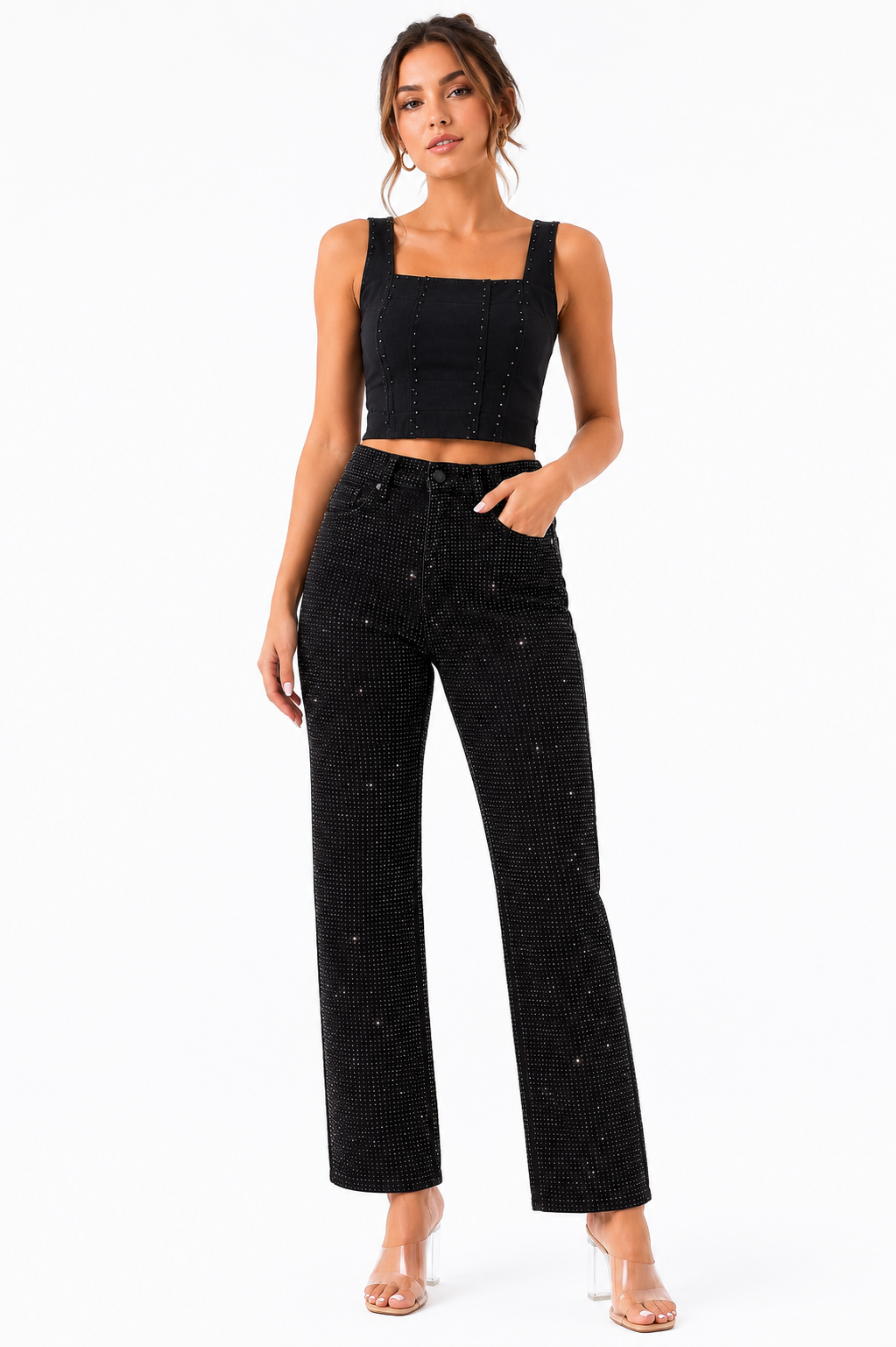 Celeste Rhinestone Wide Leg Jeans