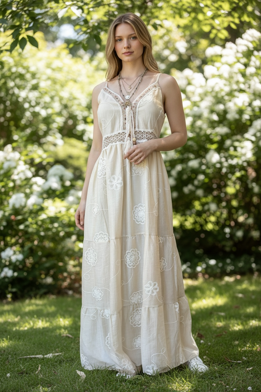 Bohemian Lace Maxi Dress: V-Neck Crochet Beachwear