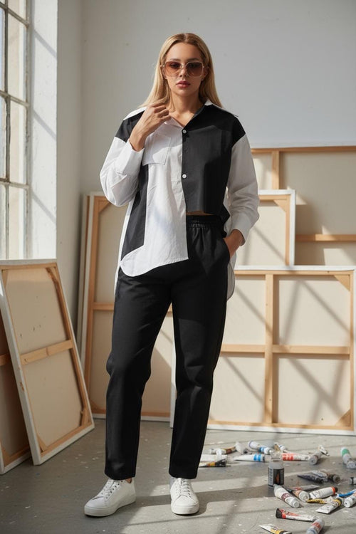 Asymmetrical Patchwork Knit Blouse