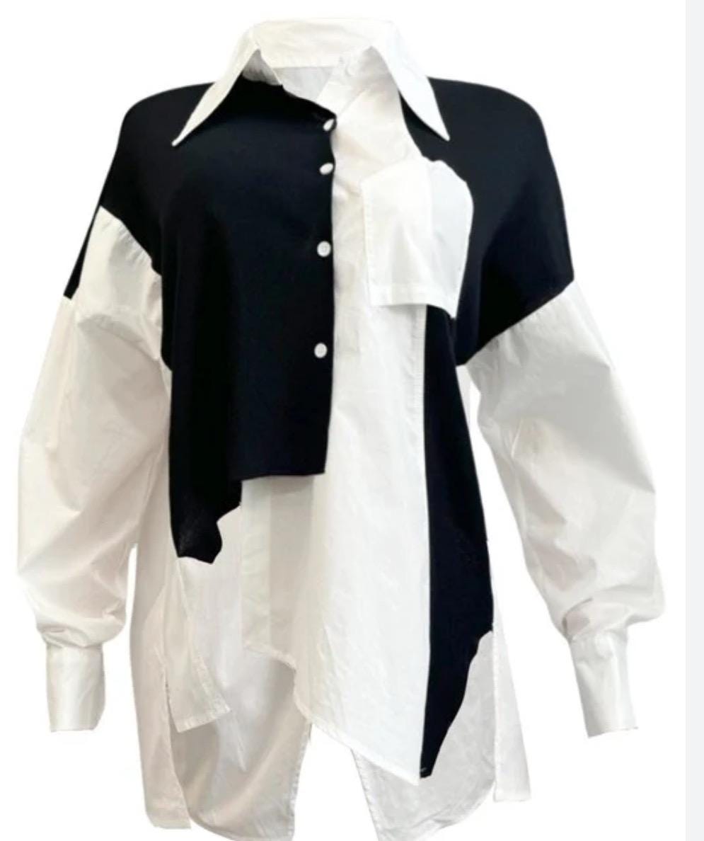 Asymmetrical Patchwork Knit Blouse