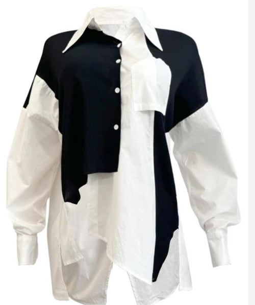 Asymmetrical Patchwork Knit Blouse