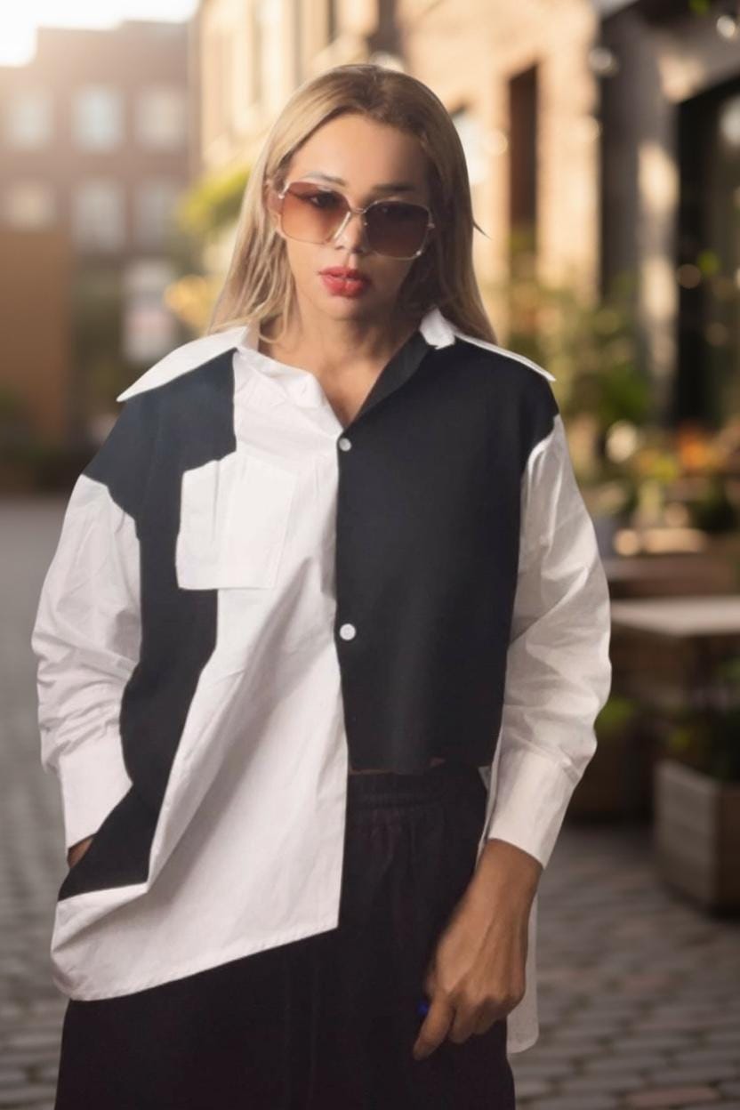 Asymmetrical Patchwork Knit Blouse