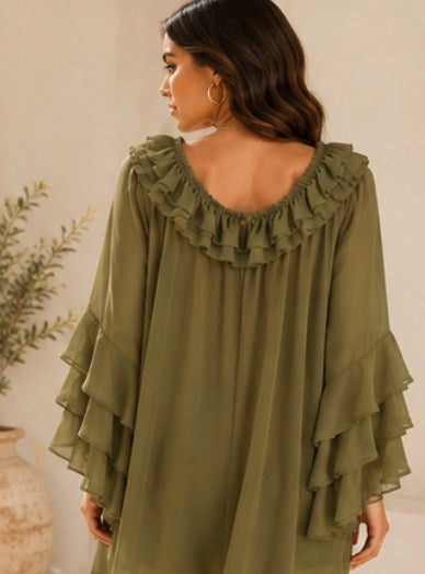 Olive Ruffle Mini Dress