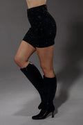 Black Rhinestone Denim Skirt