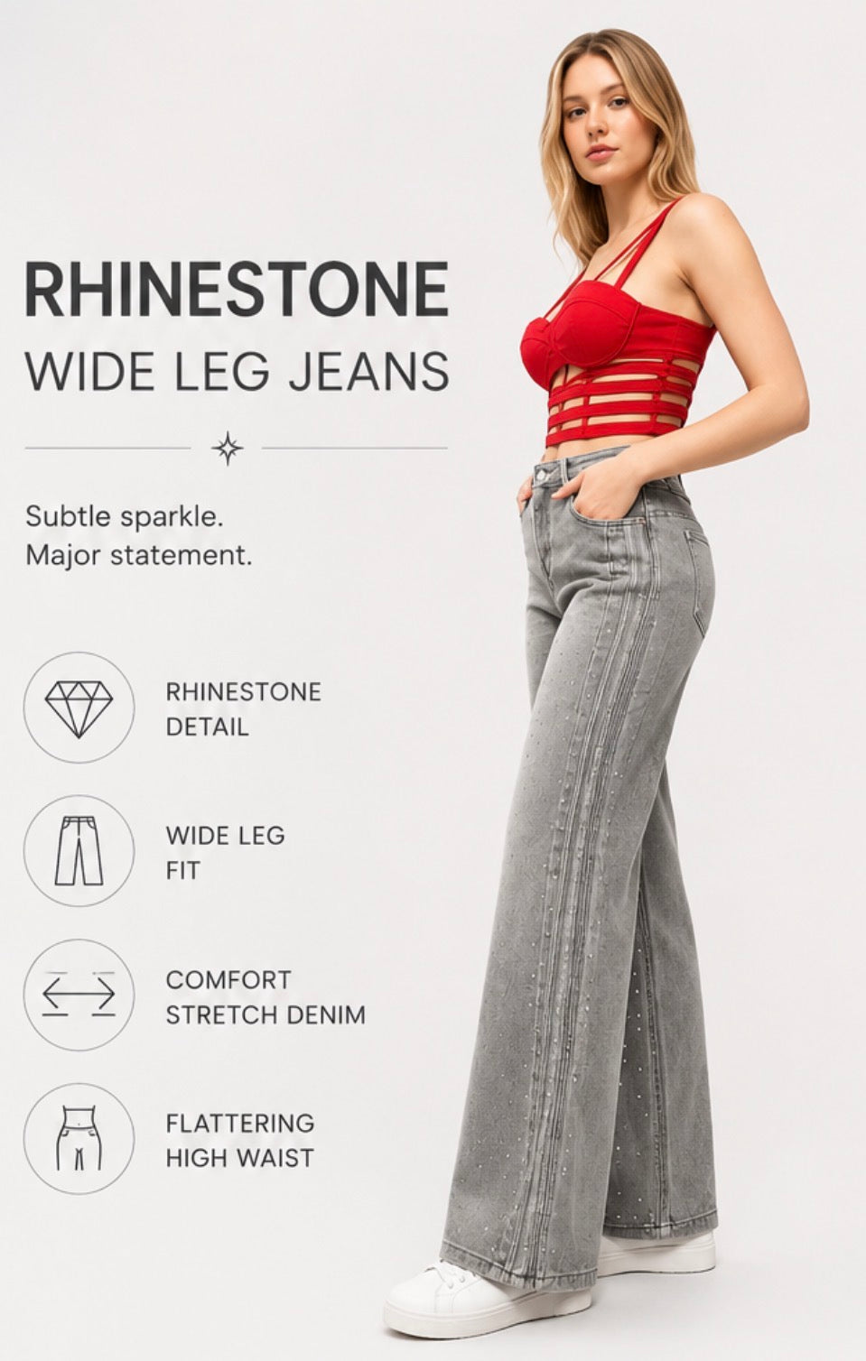 Celeste Rhinestone Wide Leg Jeans