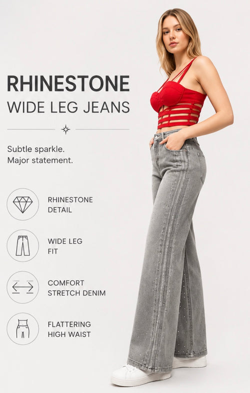 Celeste Rhinestone Wide Leg Jeans