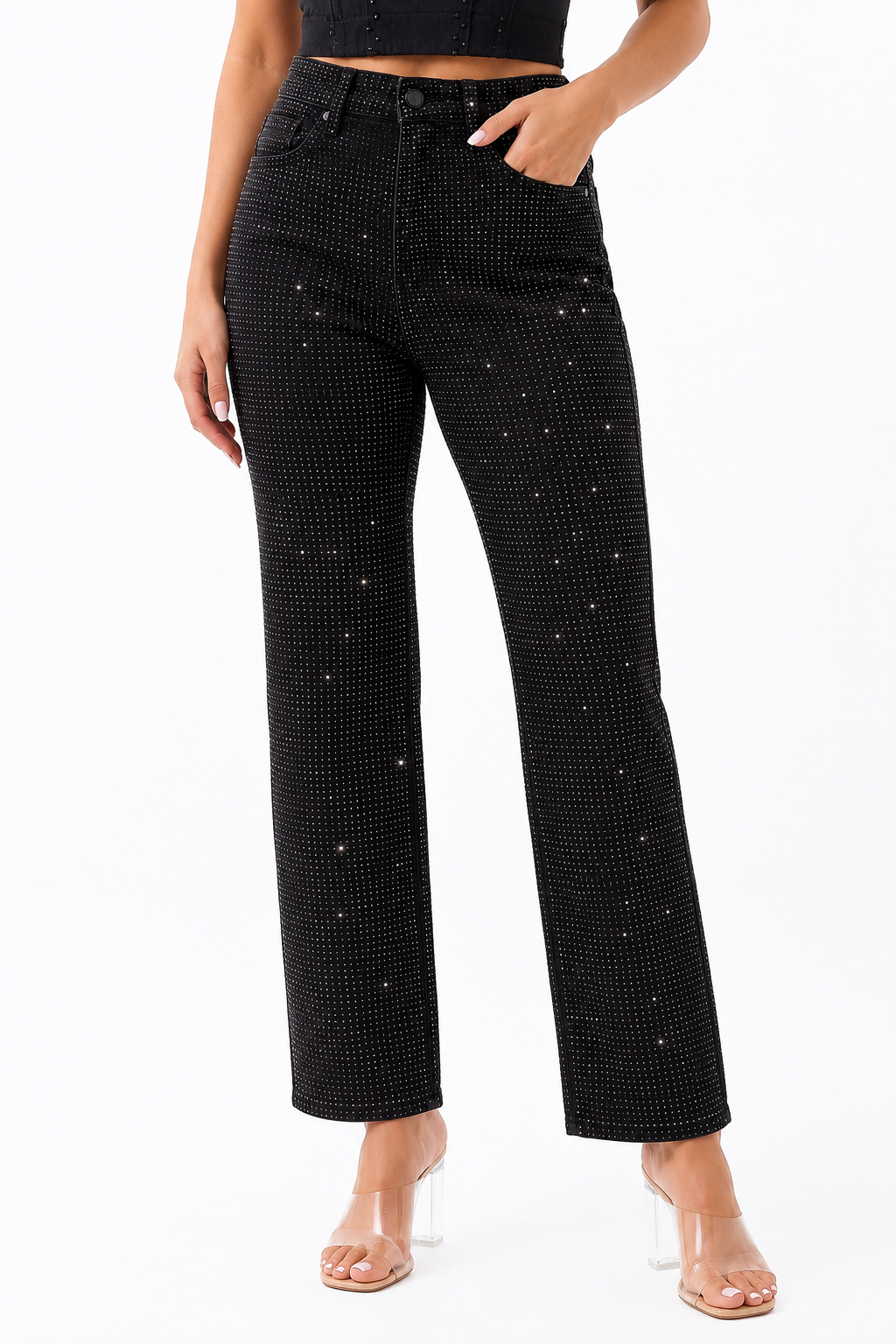 Celeste Rhinestone Wide Leg Jeans