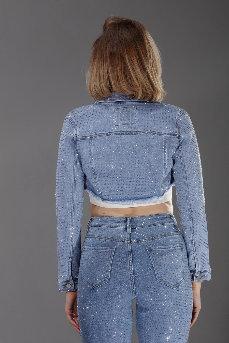 Denim  long  sleeve stone  full embellished jacket