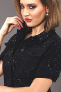 Denim short sleeve stone embellished jacket