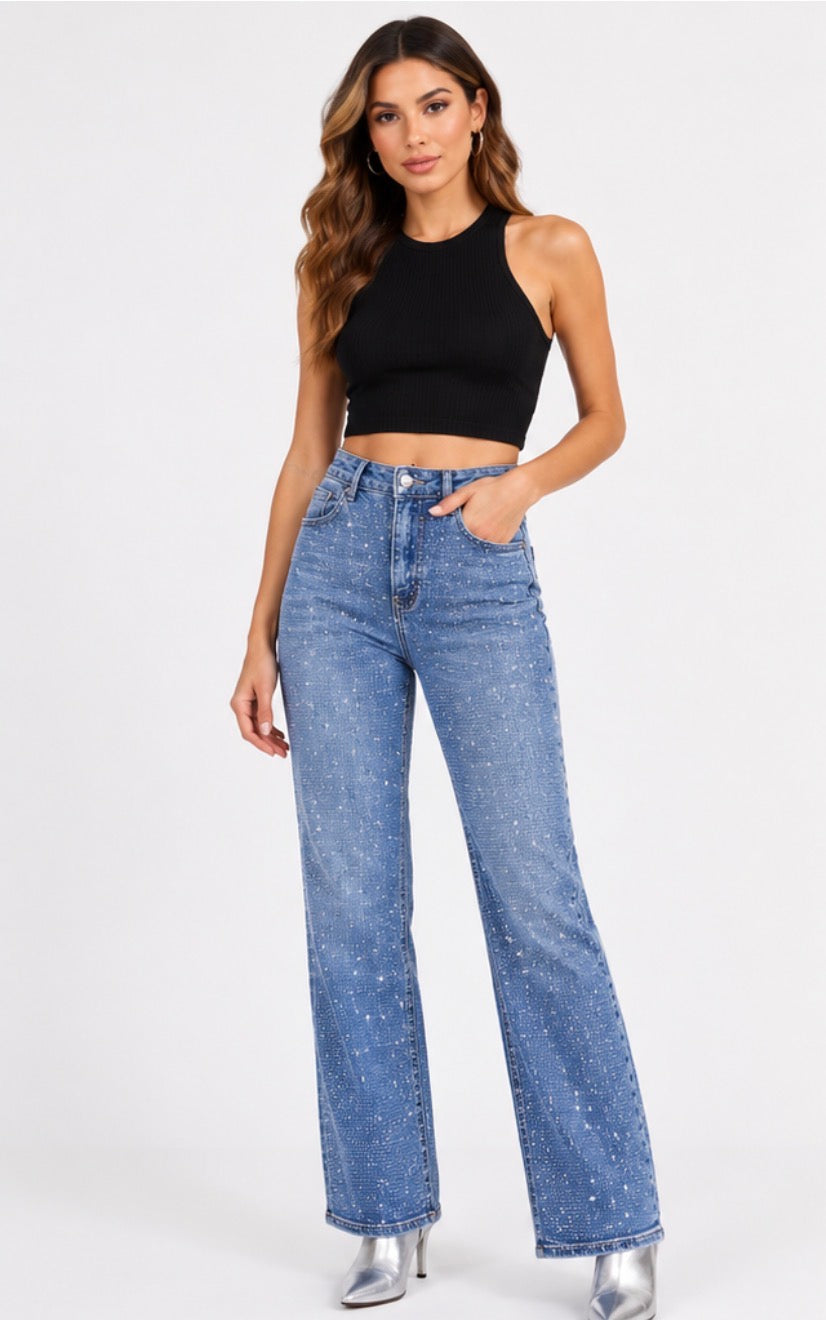 Light Blue full Stone Embellished Jeans