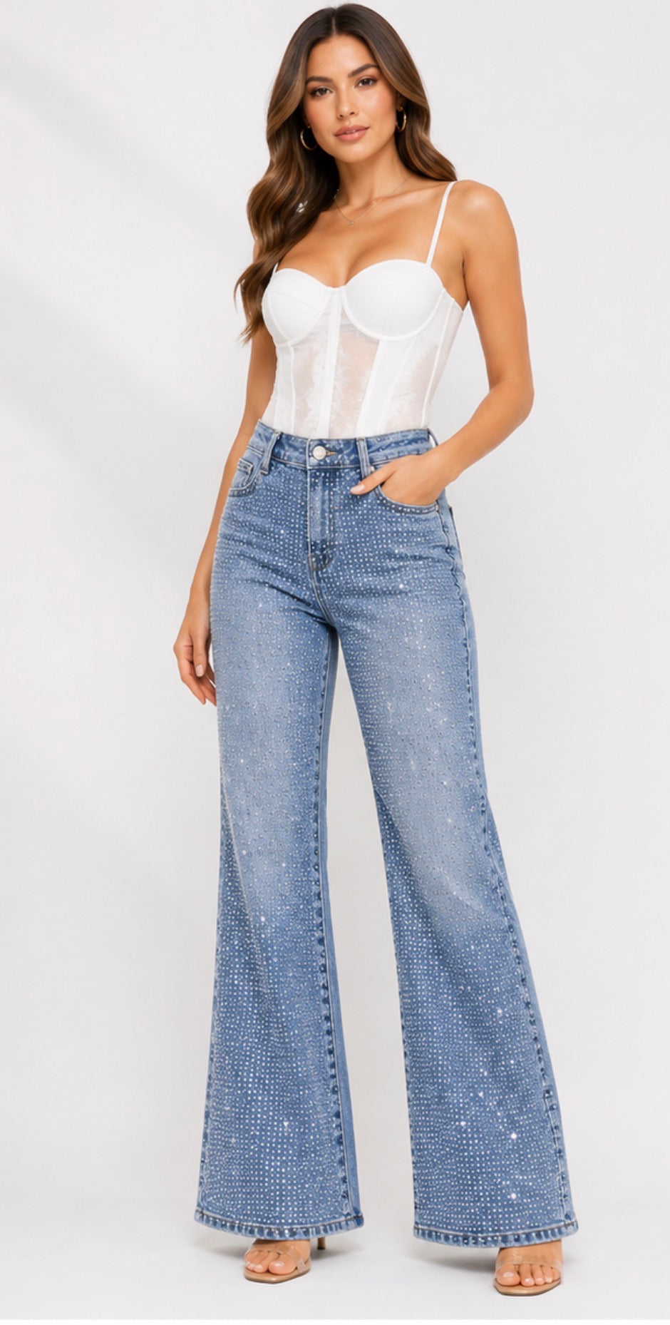 Light Blue full Stone Embellished Jeans