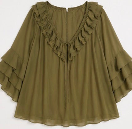 Olive Ruffle Mini Dress