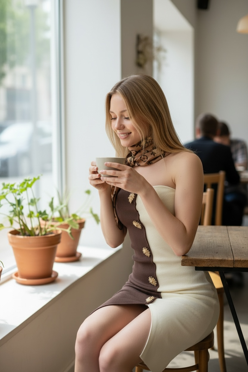 Mini dress Brown & beige