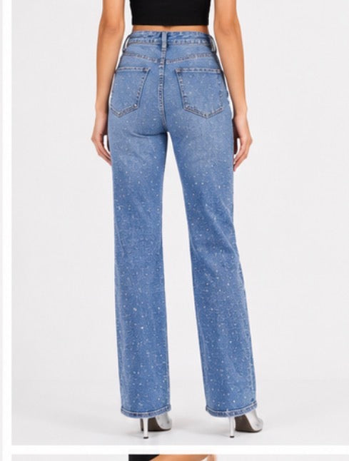 Light Blue full Stone Embellished Jeans