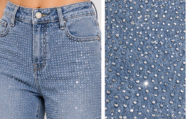 Light Blue full Stone Embellished Jeans