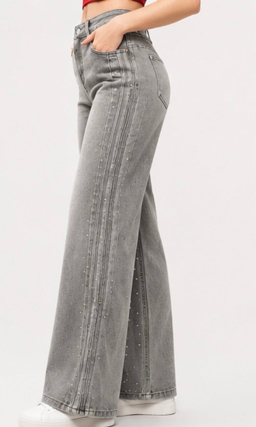 Celeste Rhinestone Wide Leg Jeans