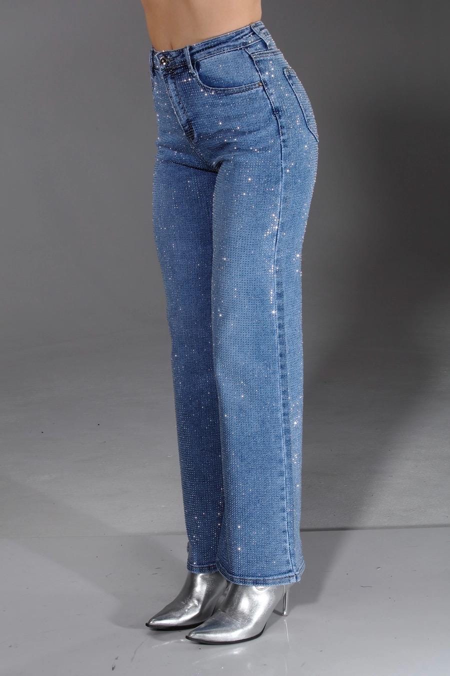 Light Blue Wash Full Stone Embellished Jeans