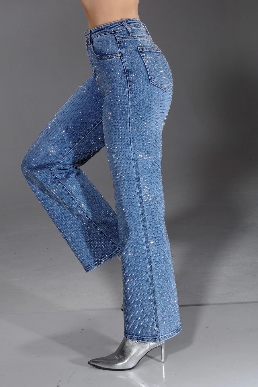 Light Blue Wash Full Stone Embellished Jeans