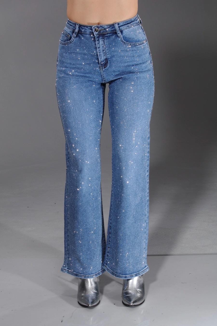 Light Blue Wash Full Stone Embellished Jeans
