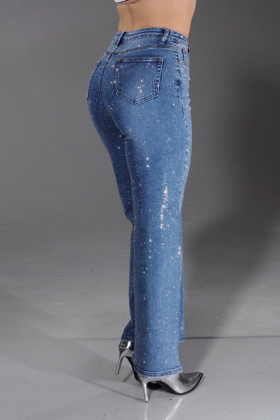 Light Blue Wash Full Stone Embellished Jeans