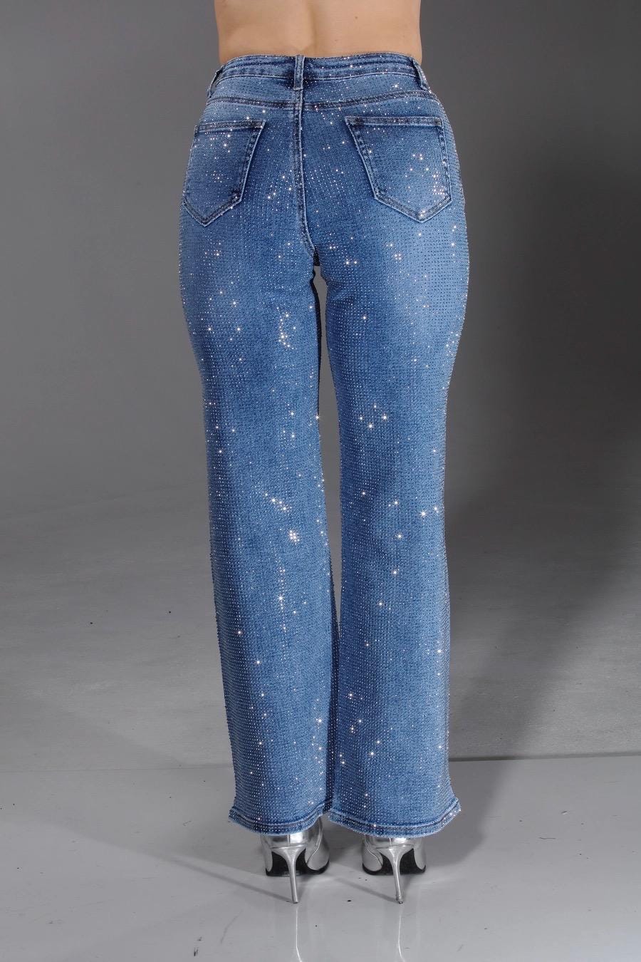 Light Blue Wash Full Stone Embellished Jeans
