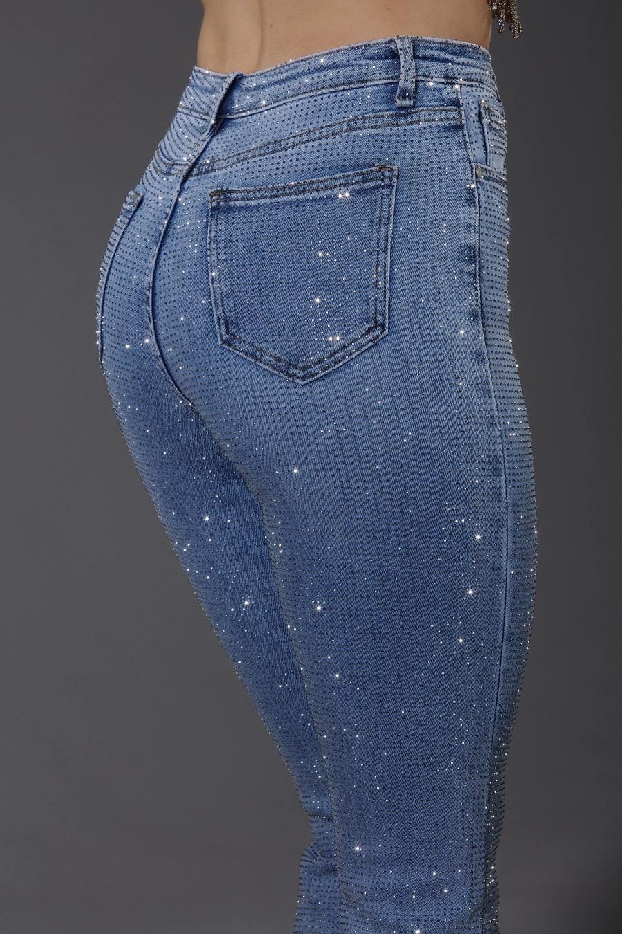 Light Blue Wash Full Stone Embellished Jeans