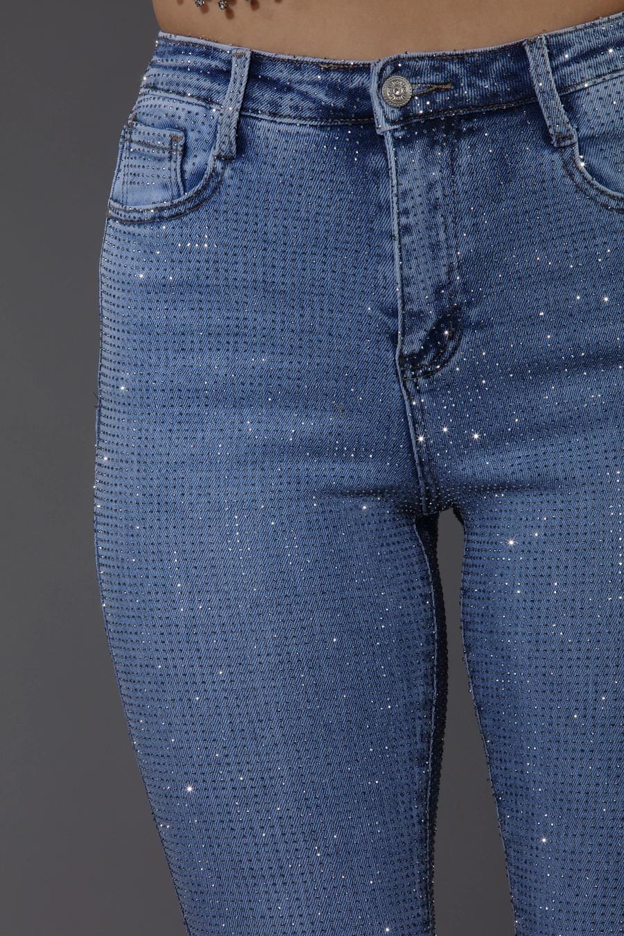 Light Blue Wash Full Stone Embellished Jeans