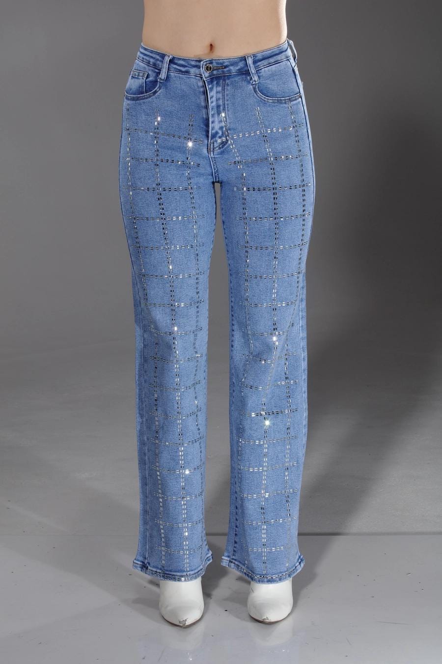 Light Blue Wash Stone Embellished Jeans