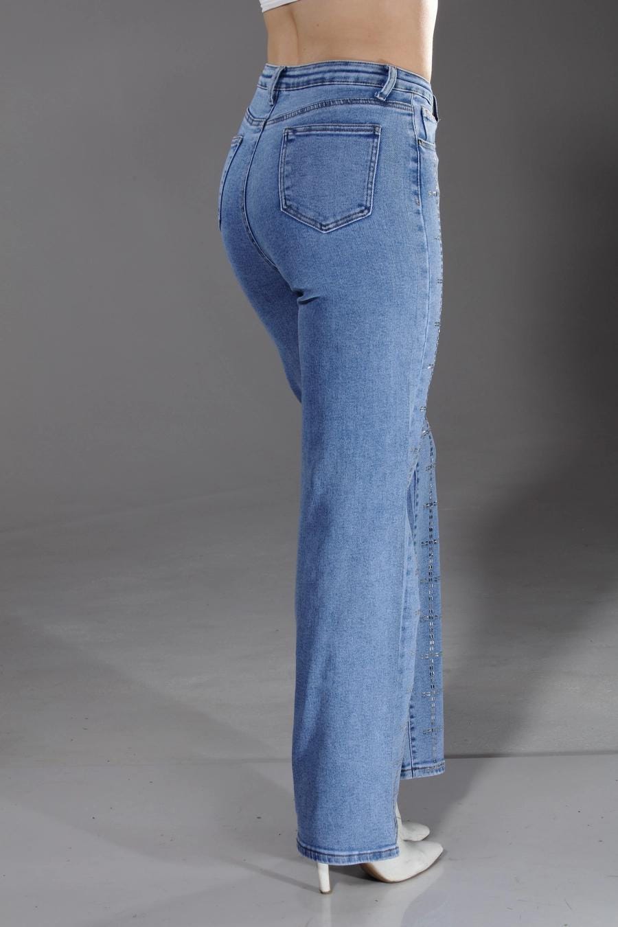 Light Blue Wash Stone Embellished Jeans