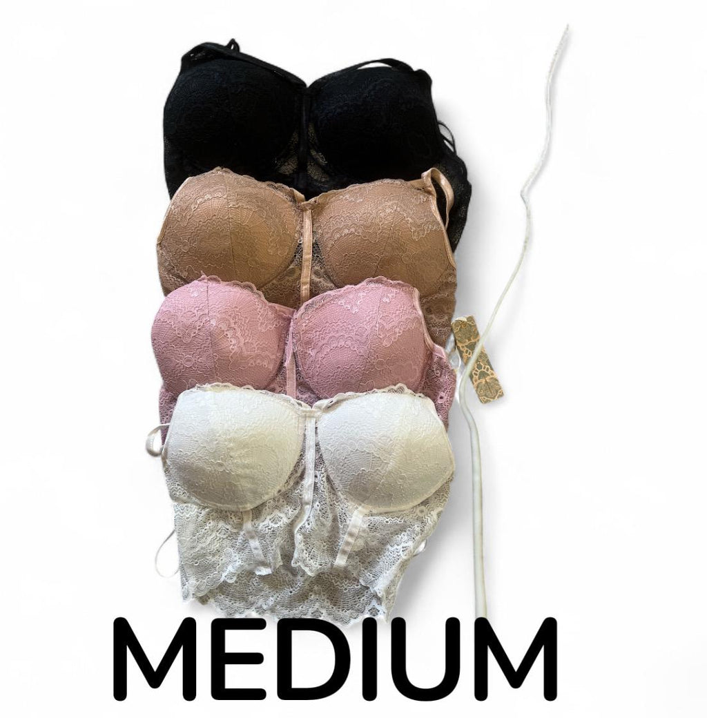 White  , black , pink ,brown  lace bralette with adjustable straps, pack of 4