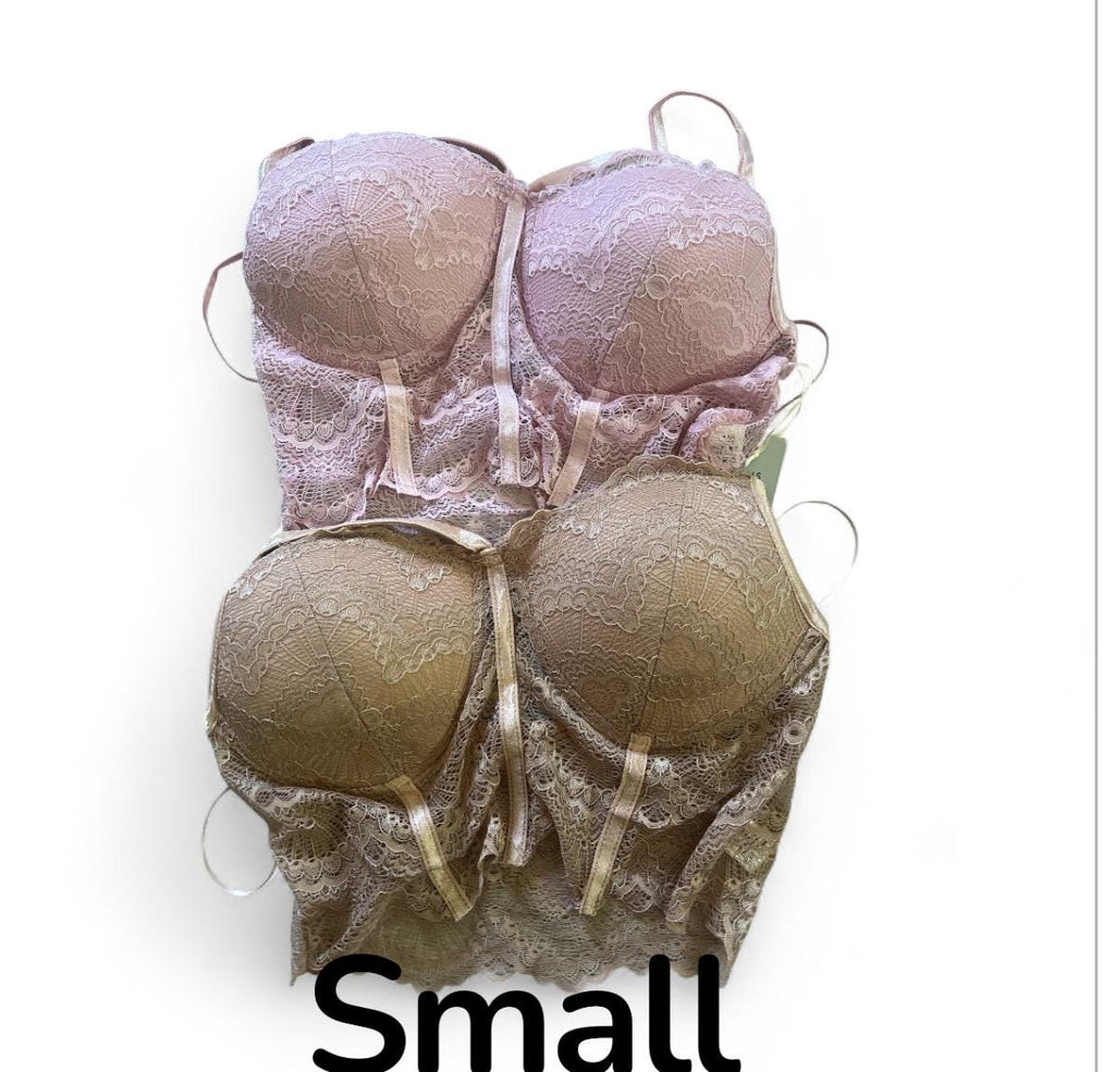 brown and , pink ,  lace bralette with adjustable straps, pack of 2