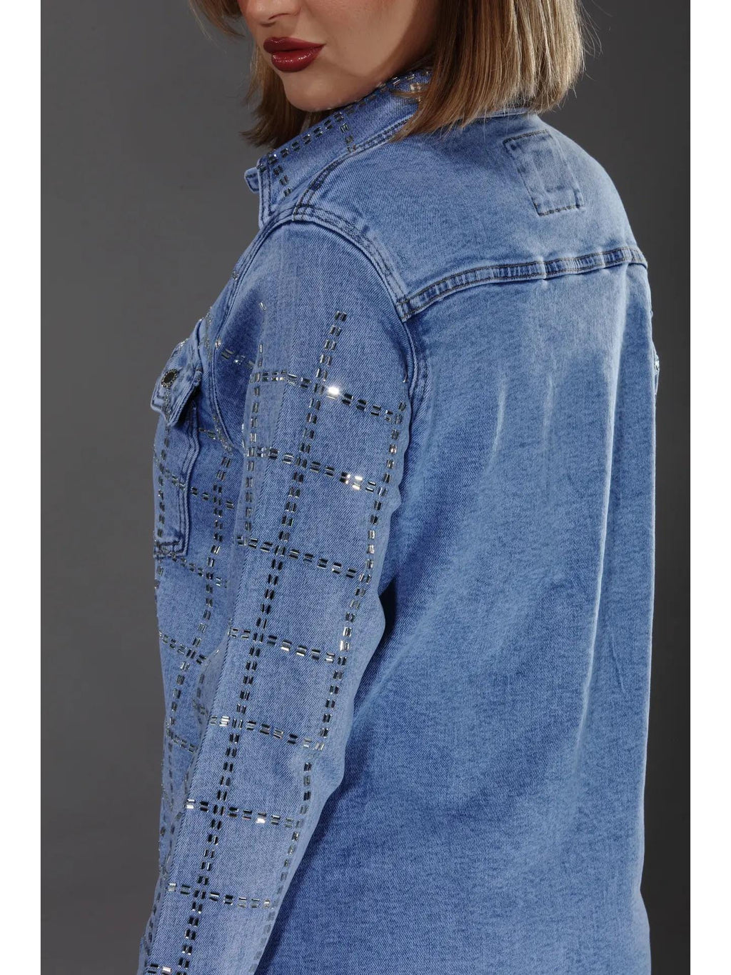 light wash stone embellished denim shirt