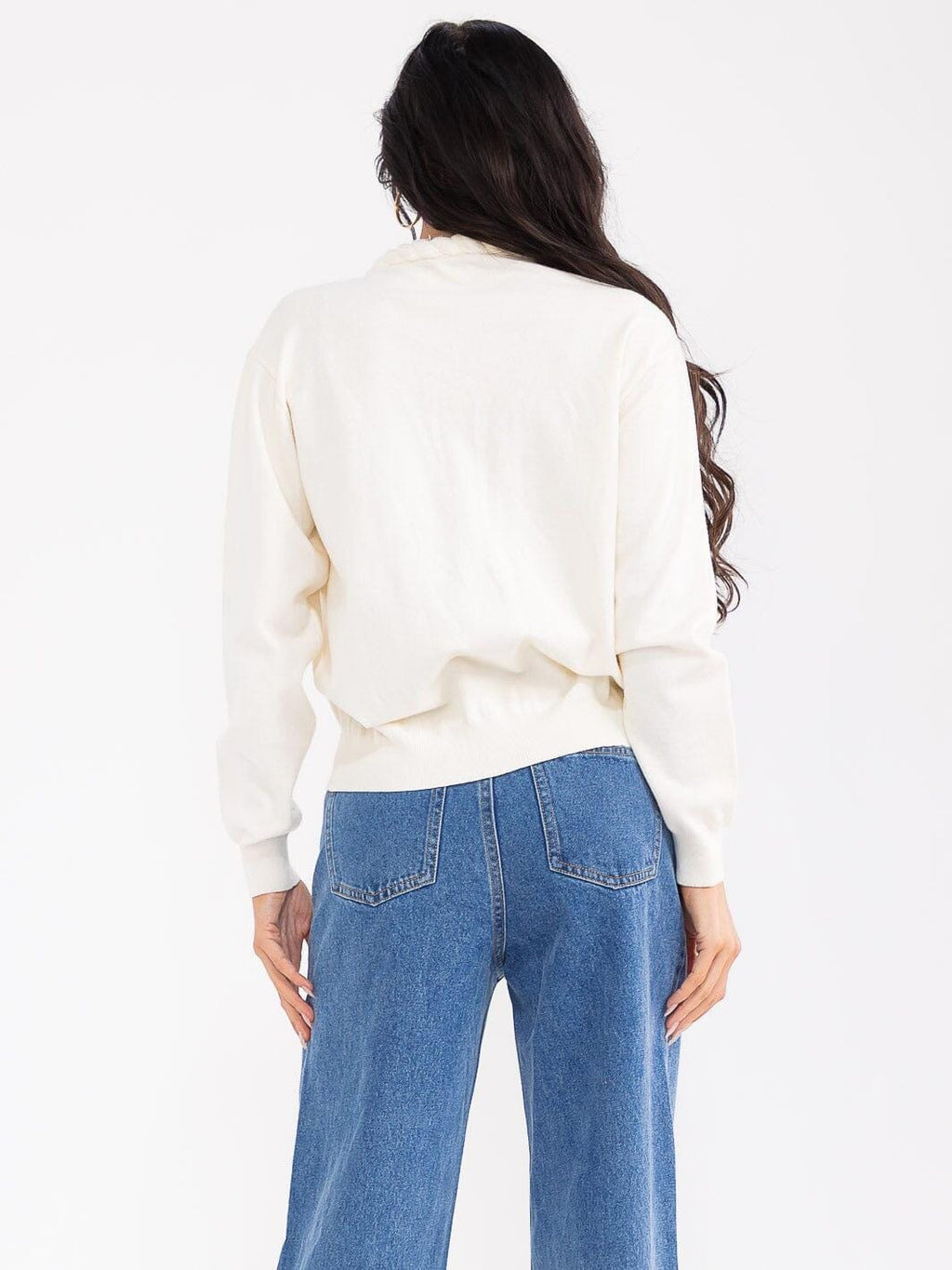 long sleeve button closure embroidery detailed sweater