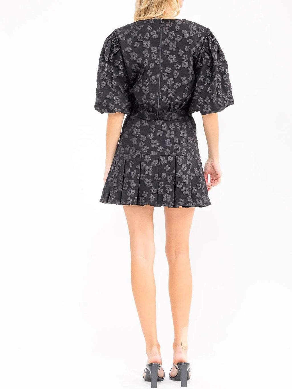 short puff sleeve top & zip up flare mini skirt floral 2pc. set womens summer outfit