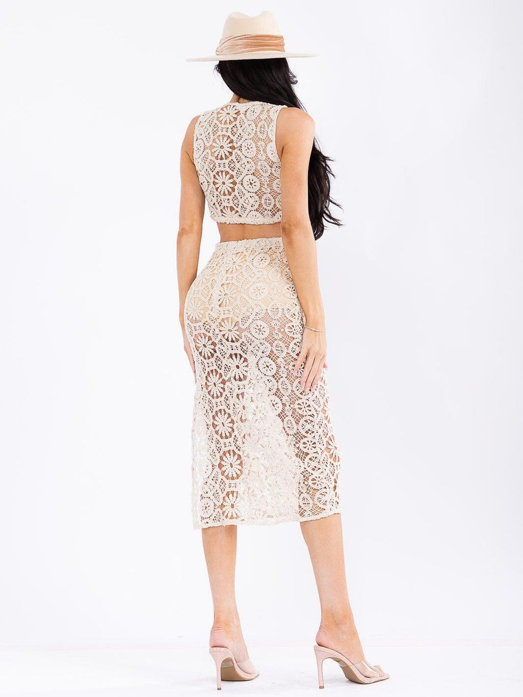 sleeveless v-neck cut out crochet midi dress womens beach vacation wear